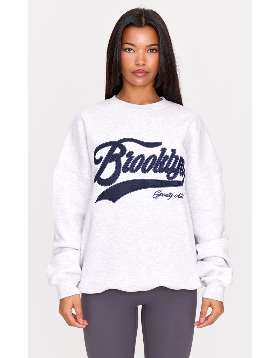 Ice Grey Brooklyn Embroidered Contrast Binding Sweatshirt