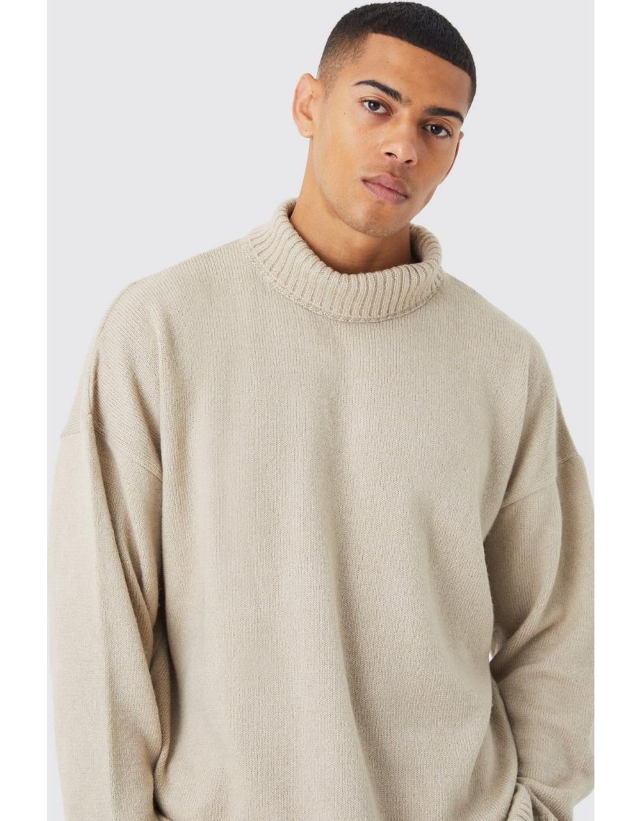 Oversized Funnel Neck Brushed Knit Jumper - 2