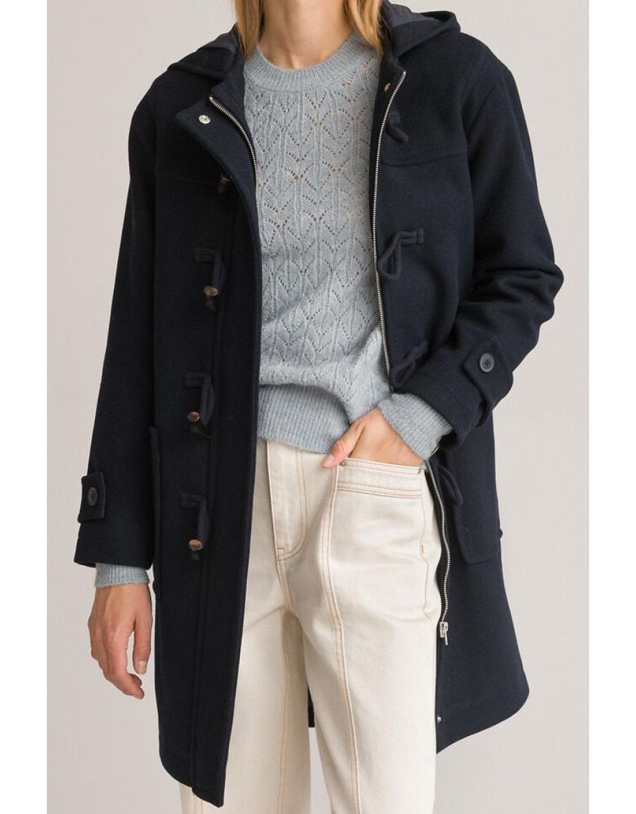 Recycled Wool Mix Duffle Coat with Hood