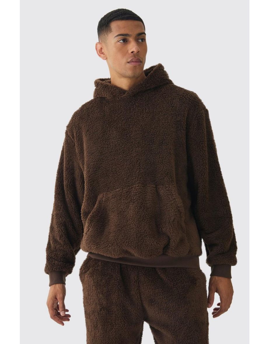 Oversized Teddy Borg Hoodie - chocolate