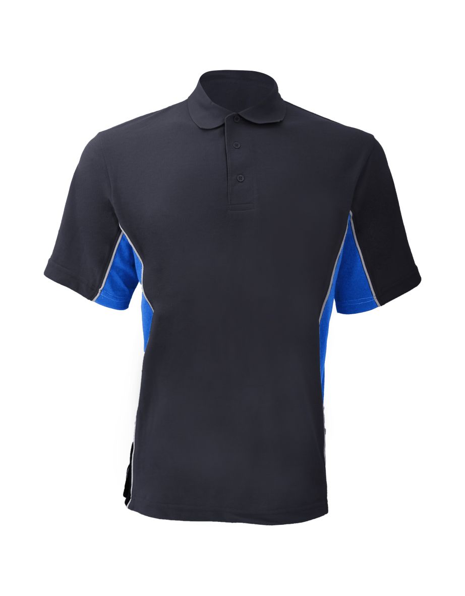 Gamegear® Mens Track Pique Short Sleeve Polo Shirt Top - Navy/Light Blue/White