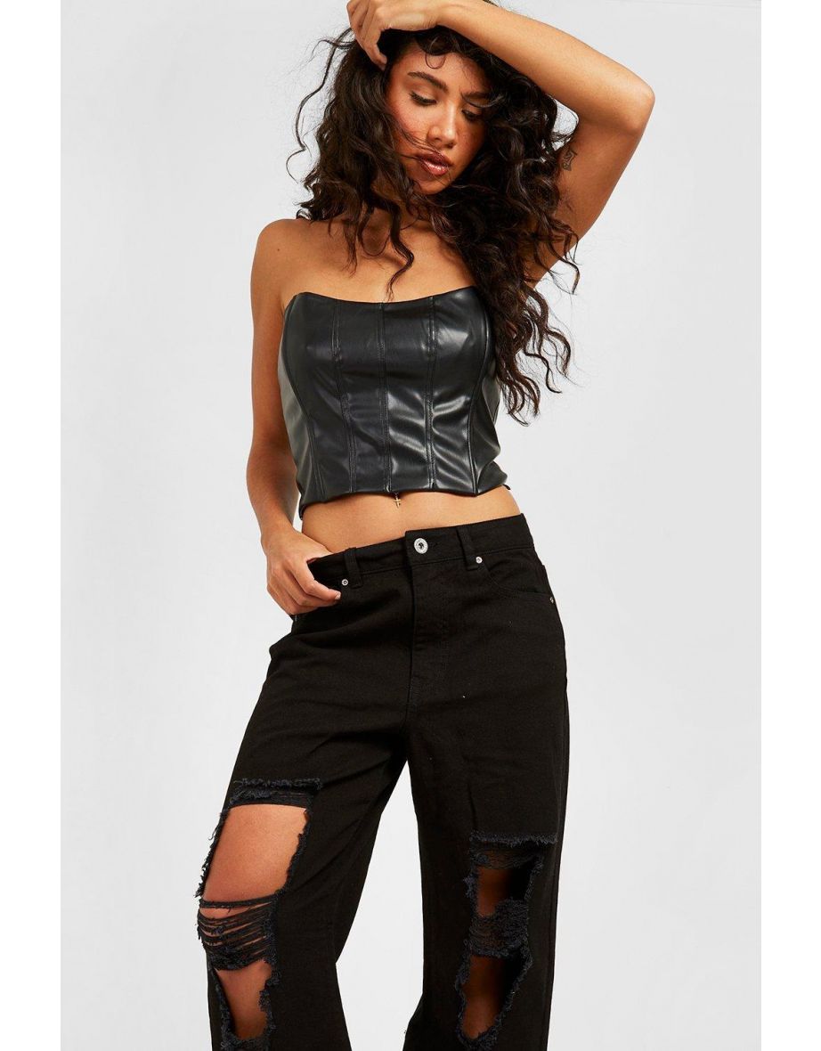 Basics Mid Rise Ripped Boyfriend Jeans - black - 3