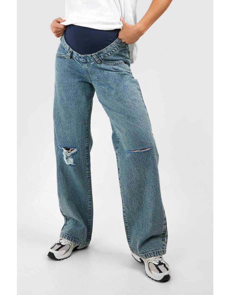 Maternity Over Bump Ripped Boyfriend Jean - vintage wash - 3