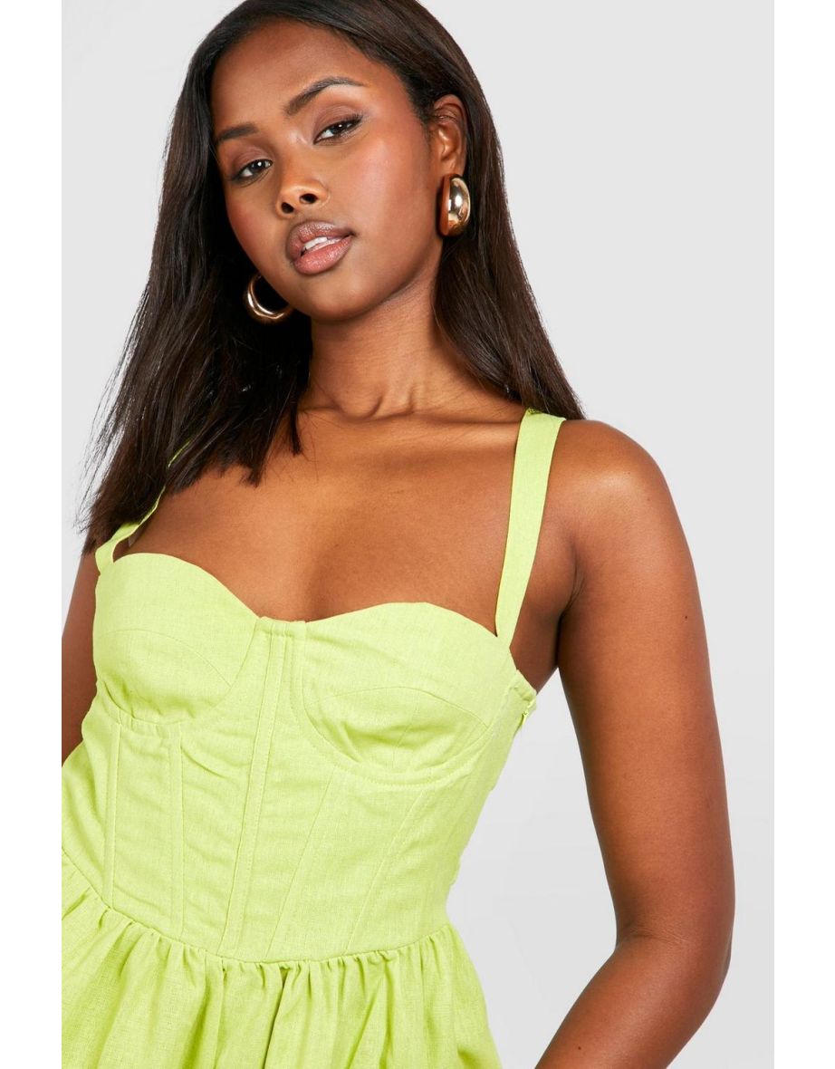 Linen Blend Corset Playsuit - green - 3