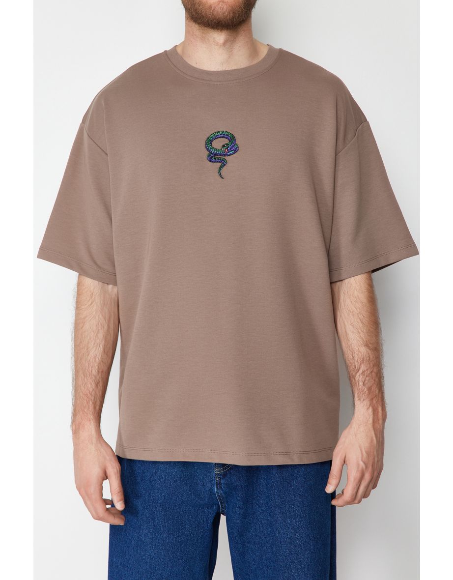 Limited Edition Mink Men's Oversize Snake Embroidered Thick Premium T-Shirt - 7
