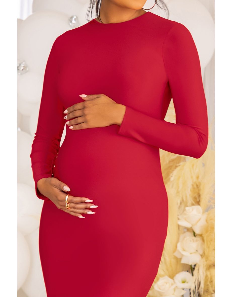 Red Maternity Maternity Long Sleeve Backless Maxi Dress