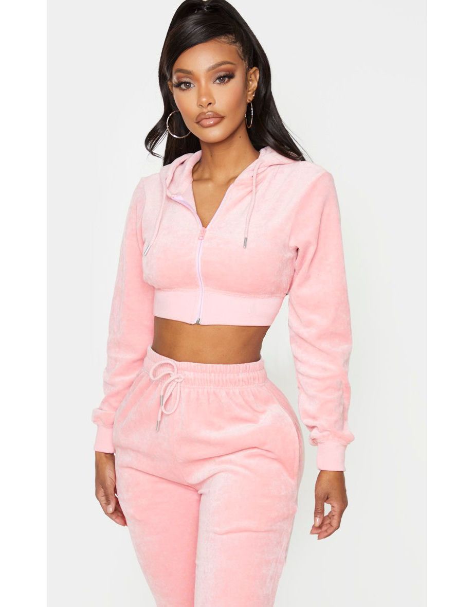 PRETTYLITTLETHING Shape Dusty Pink Velour Extreme Crop Sweater