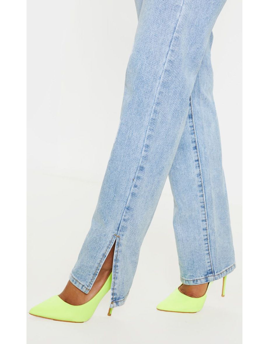 Light Wash Split Hem Jeans - 4