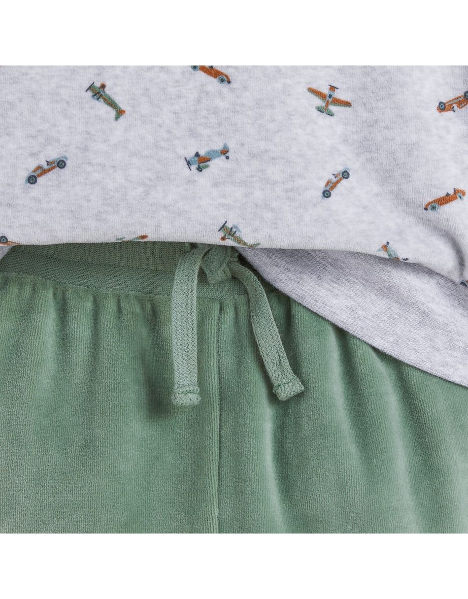 Velour Pyjamas with Planes/Cars Print - 2