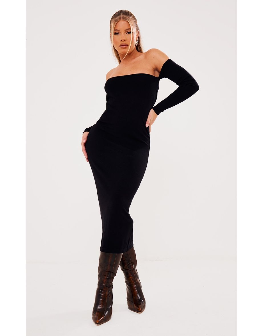 Black Long Sleeve Knit Scoop Neck Dress