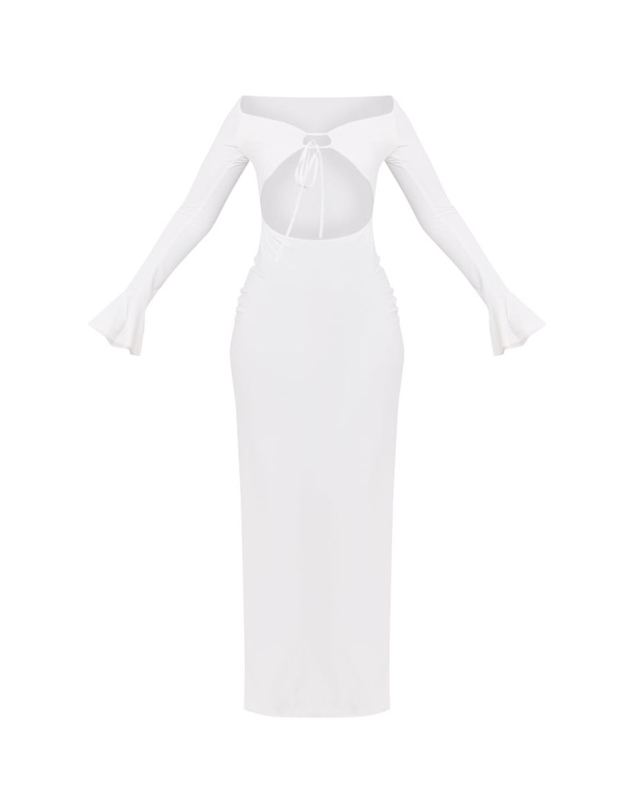 Shape White Slinky Cut Out Detail Long Sleeve Maxi Dress - 3