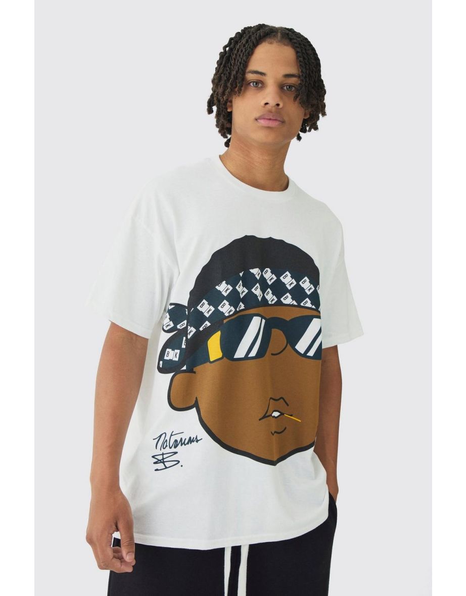 Oversized Biggie Cartoon License T-Shirt - white