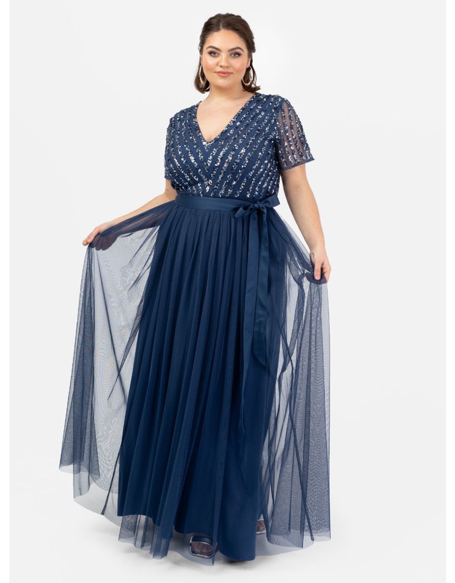 Shop Maya French Navy Stripe Embellished Maxi Dress With Sash Belt Online in Qatar VogaCloset