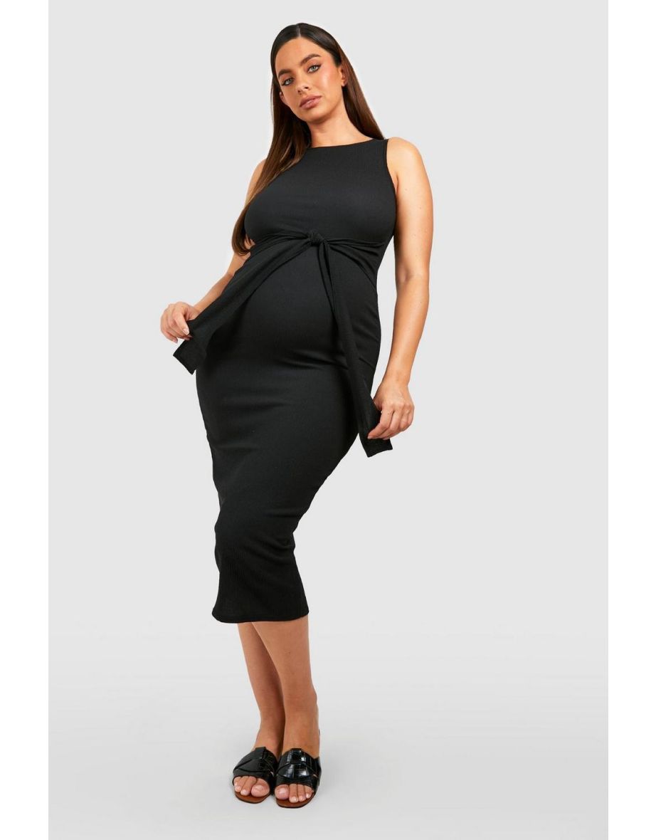 Maternity Textured Belted Maxi Dress - black