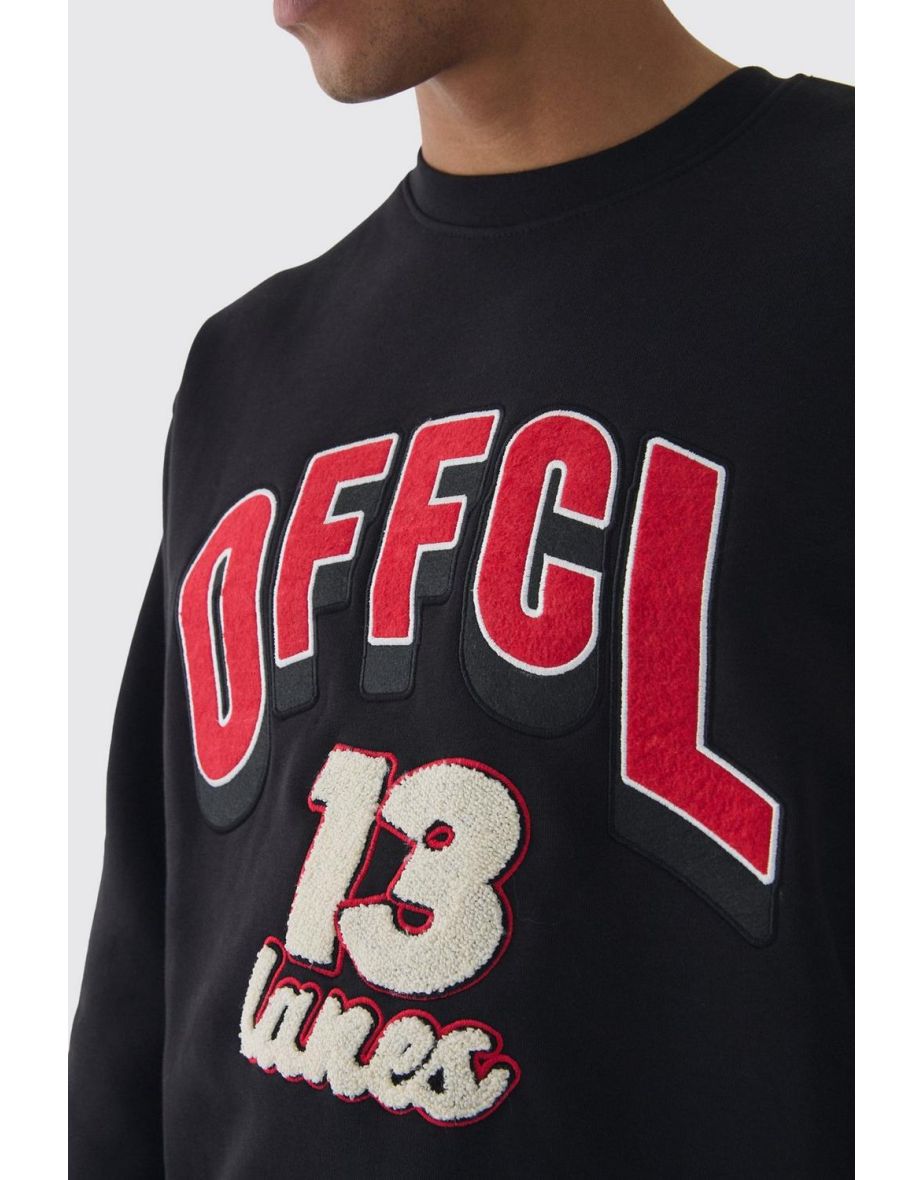 Oversized Varsity Applique OFCL Sweatshirt - black - 2