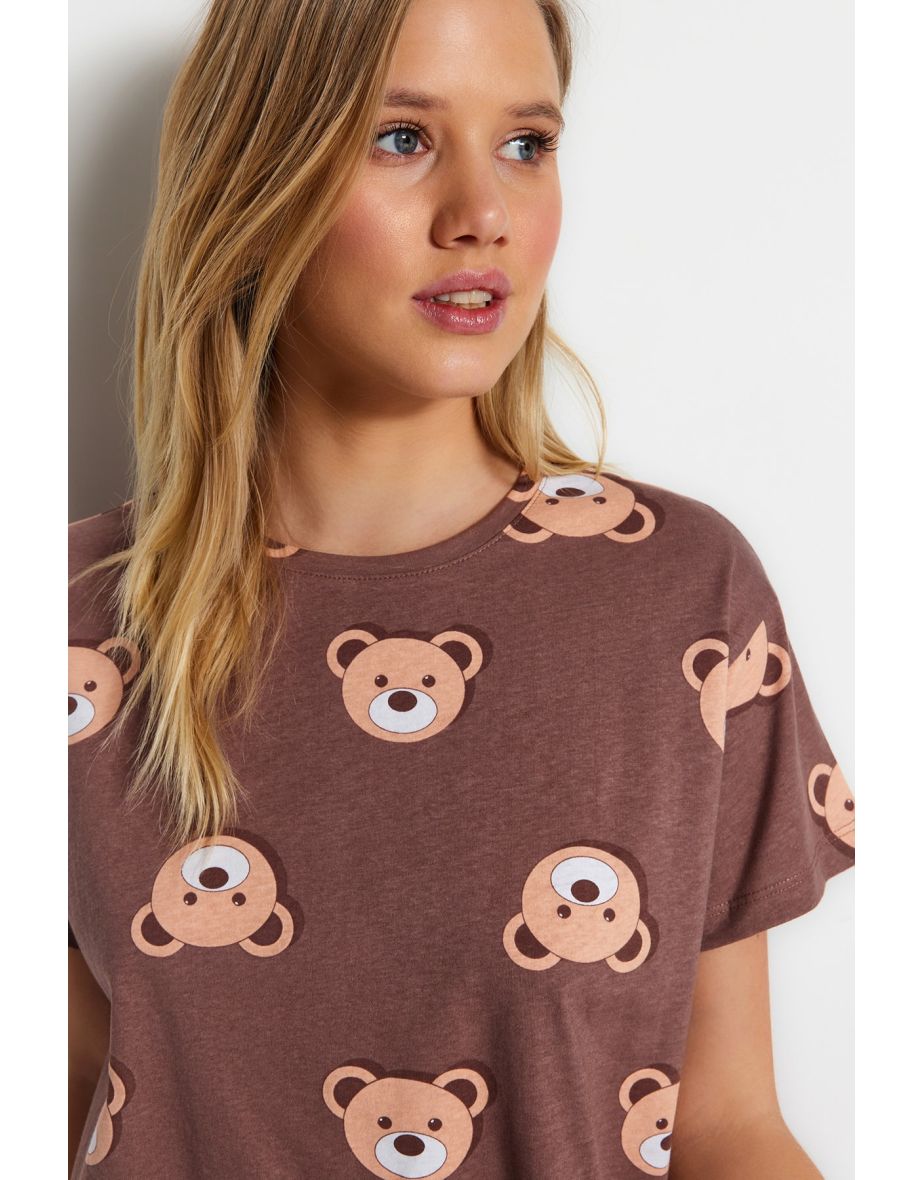Pajama Set - Brown - Graphic - 7