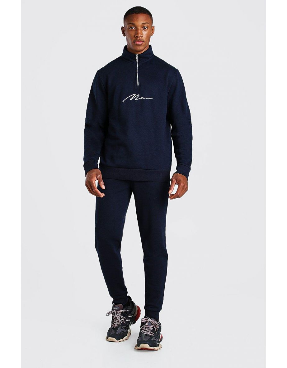 MAN Signature Half Zip Tracksuit - navy