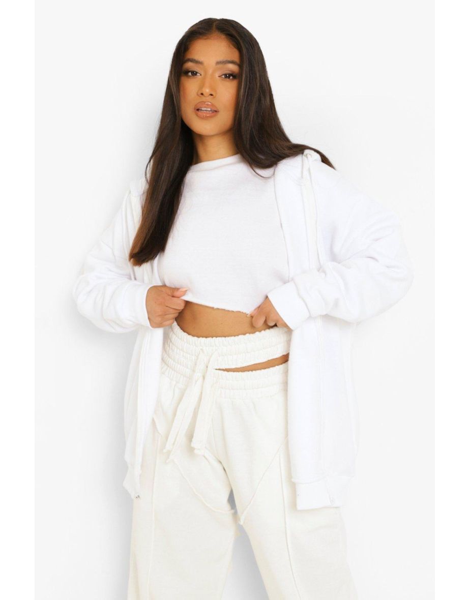 Petite Recycled Oversized Zip Through Hoodie - white