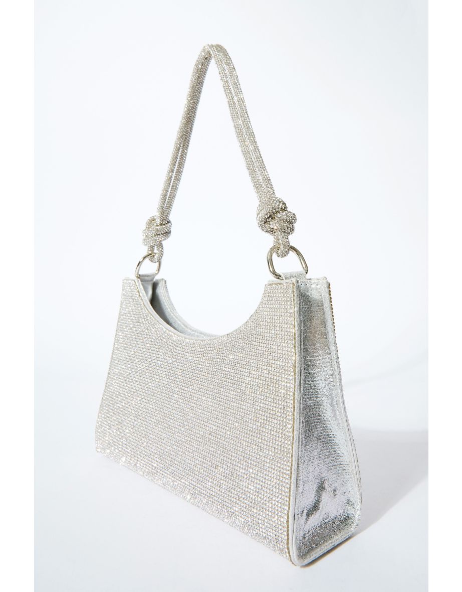 Silver Diamante Knot Shoulder Bag