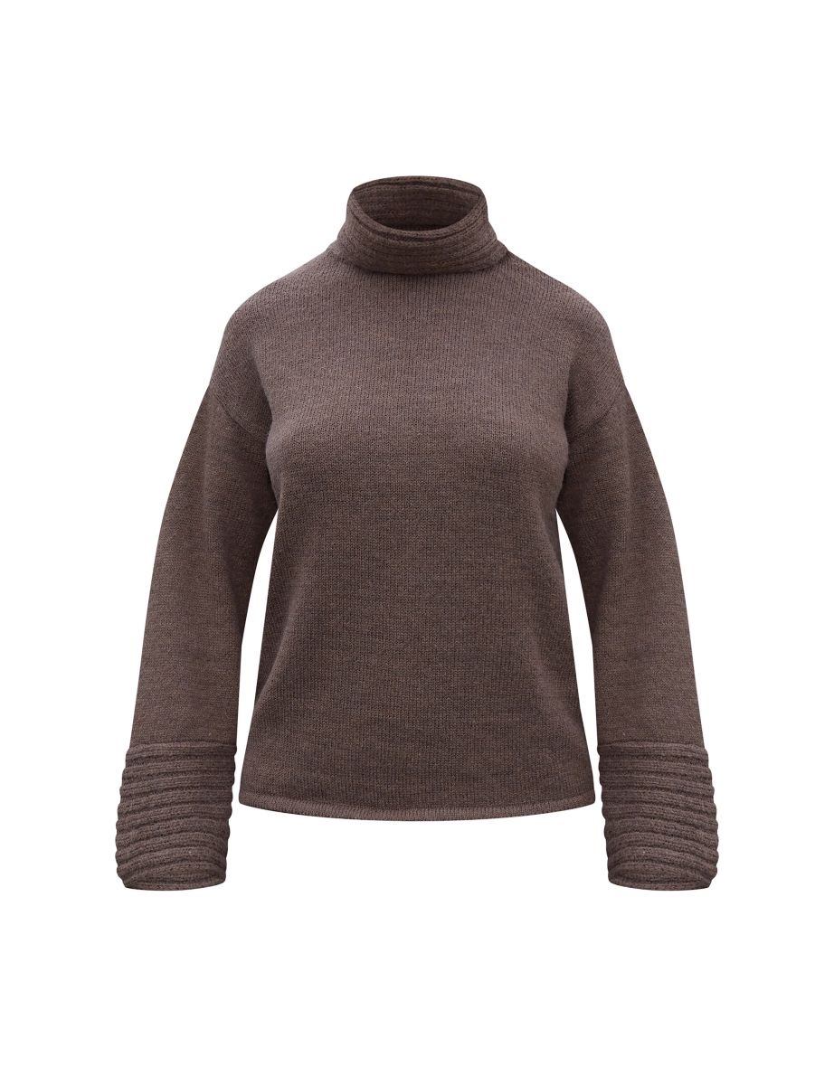 Chocolate Textured Knit Roll Neck Oversized Jumper - 4
