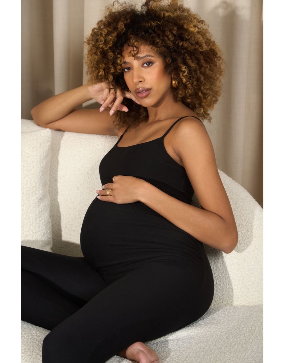 Kim | Black Strappy Skinny-Leg Maternity Unitard - 5