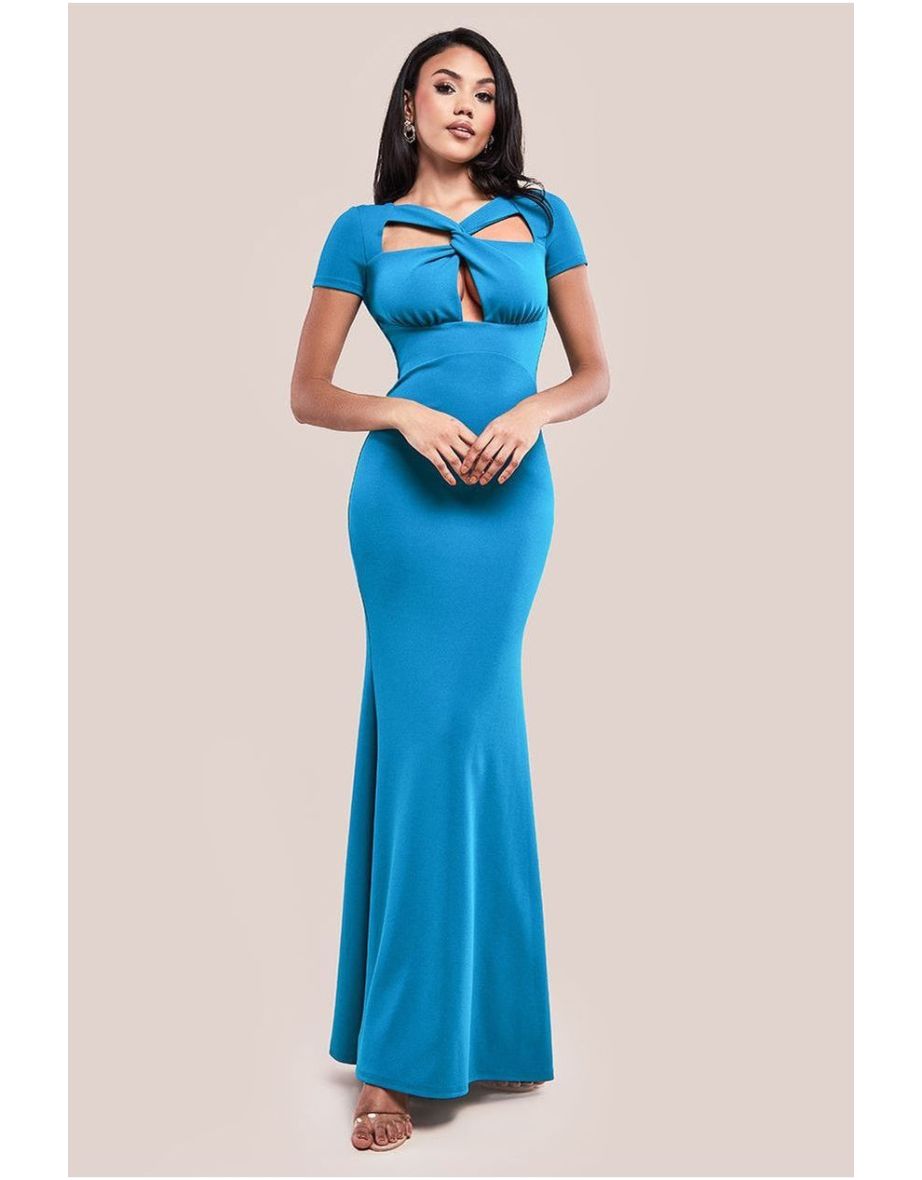 Goddiva Scuba Crepe Twist Cutout Maxi Dress
