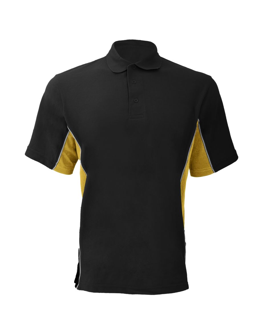 Gamegear® Mens Track Pique Short Sleeve Polo Shirt Top - Black/Sun Yellow/White