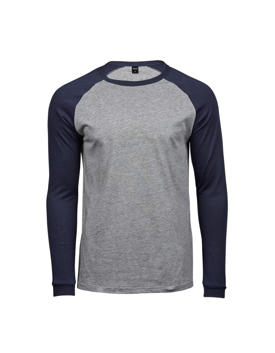 Tee Jays Mens Long Sleeve Baseball T-Shirt - Heather Grey/Navy