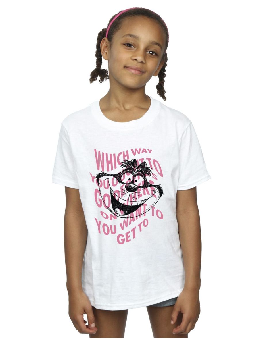 Disney Girls Alice In Wonderland Chesire Cat Cotton T-Shirt - White