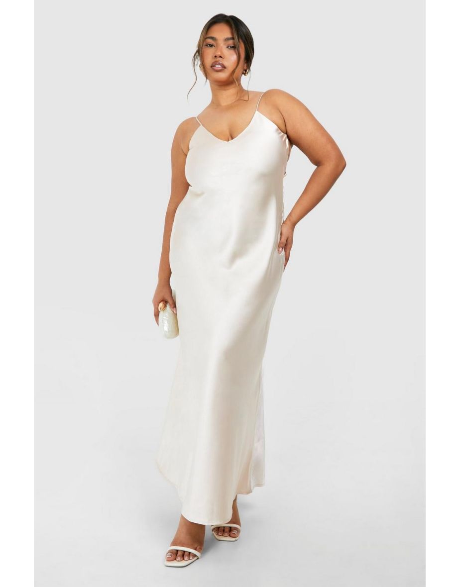 Plus Open Back Detail Satin Maxi Dress - champagne