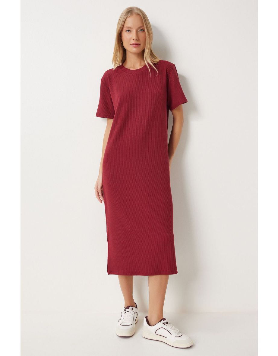 Women's Burgundy Loose Long Daily Summer Knitted Dress