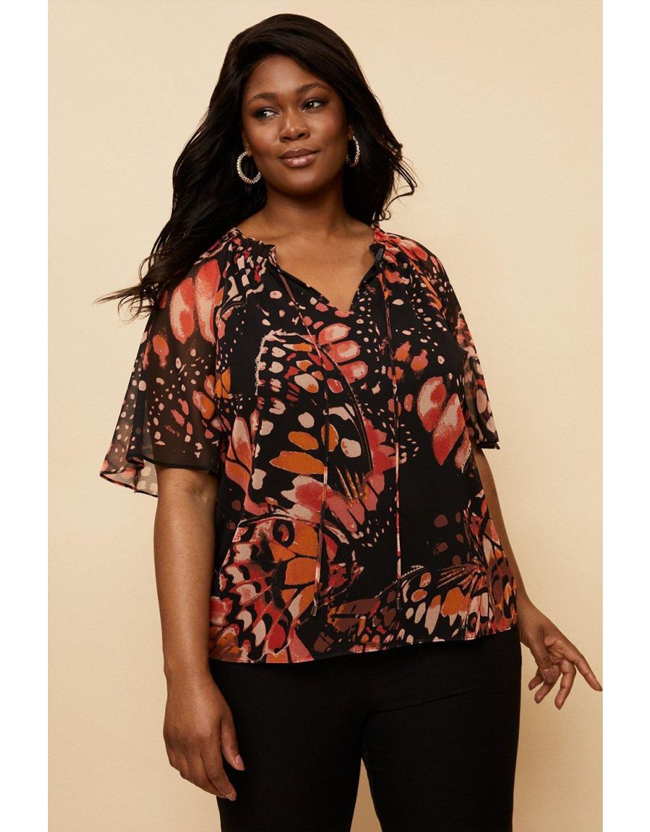 Curve Rust Butterfly Angel Sleeve Top