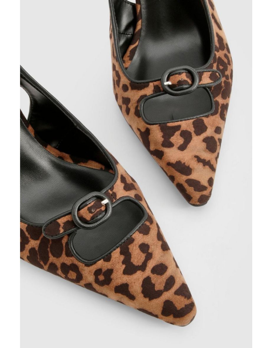 Leopard Contrast Binding Buckle Court Shoes - 3