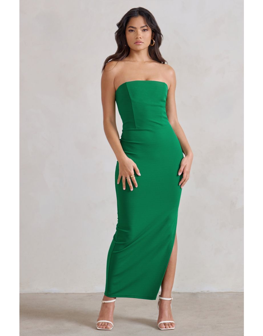 Dina | Green Bandeau Maxi Dress With Split - 4