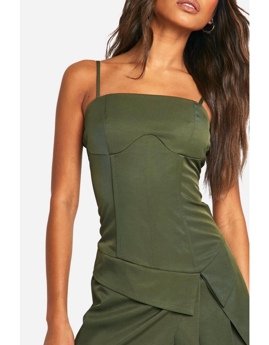 Seam Detail Pleated Skirt Mini Dress - khaki - 3