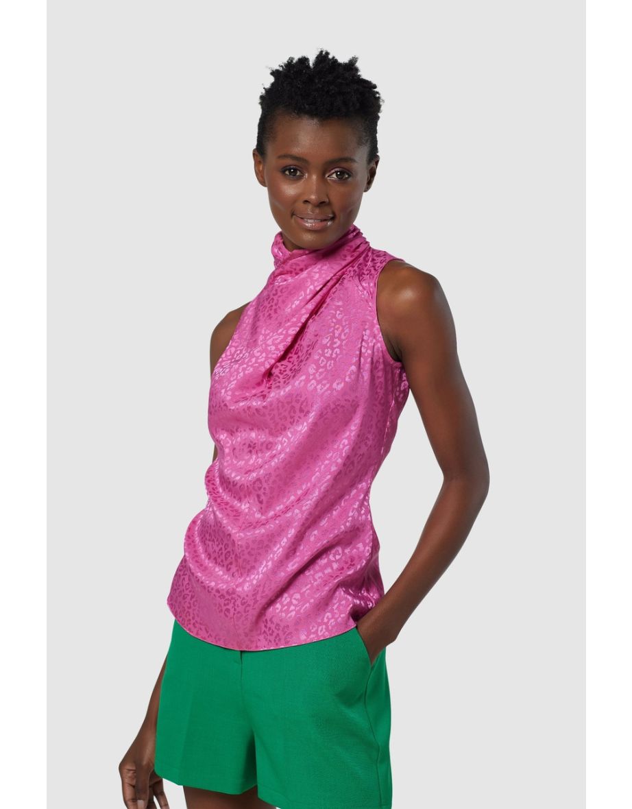 Closet London  Fuchsia Animal Jacquard Twist Neck Blouse