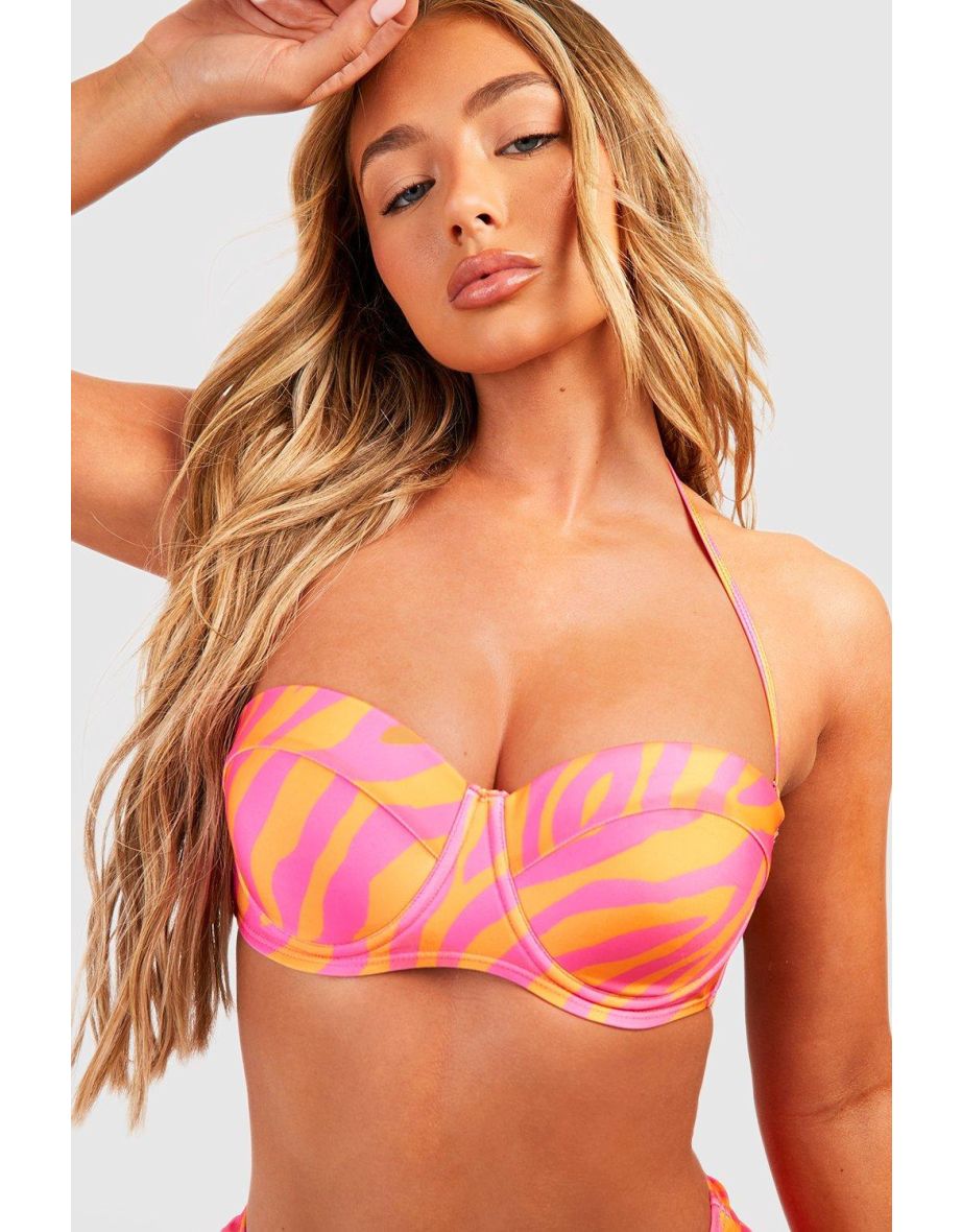 Zebra Padded Underwire Bikini Top - pink