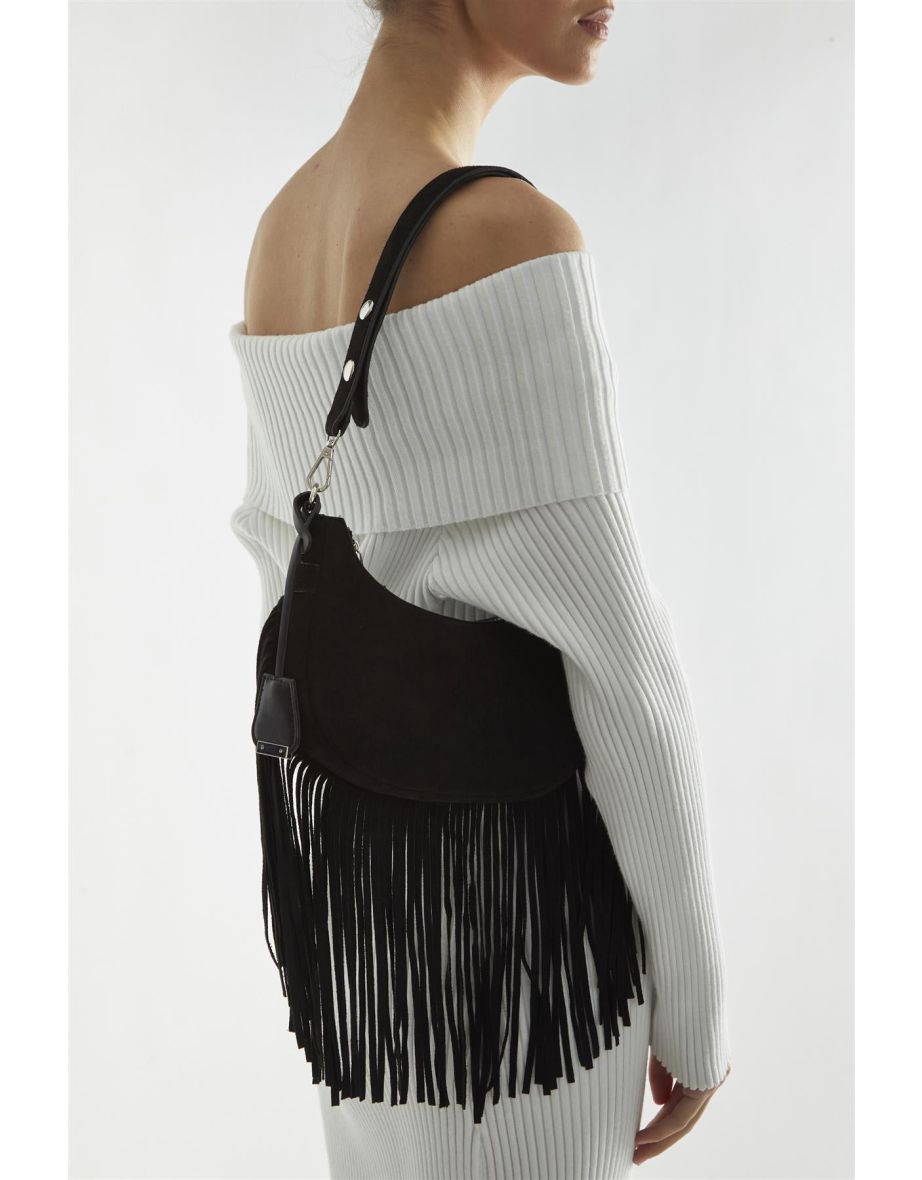 Black Fringe Shoulder-Bag - 2