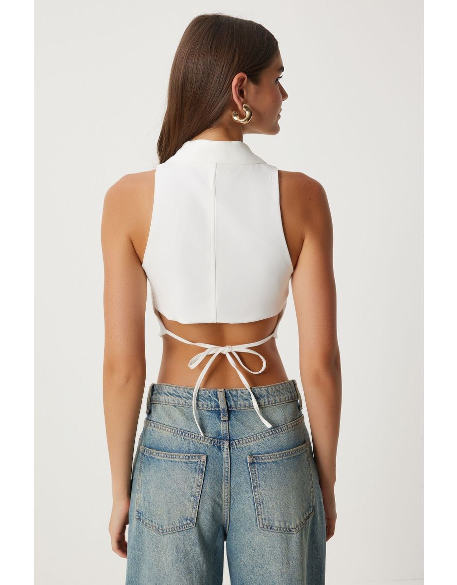 Women's White Tie Detailed Body-Fitting Waistcoat - 4