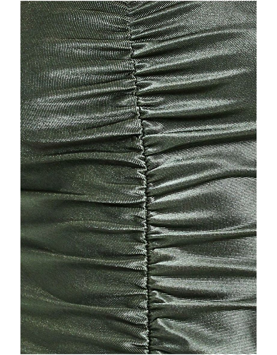 Goddiva Off The Shoulder Ruched Mini - Khaki - 4