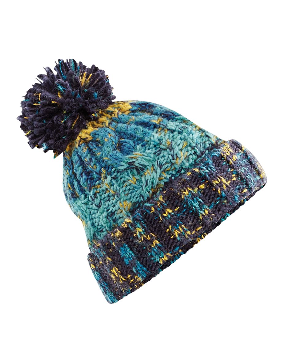 Beechfield Unisex Adults Corkscrew Knitted Pom Pom Beanie Hat - Marine Splash
