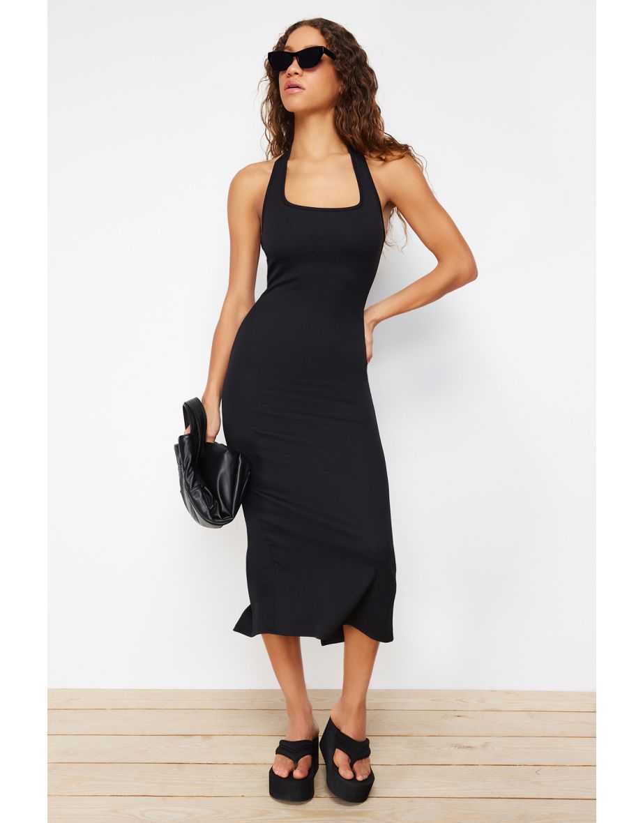 Shop Black Halter Neck Column Midi Dress Online in Bahrain VogaCloset