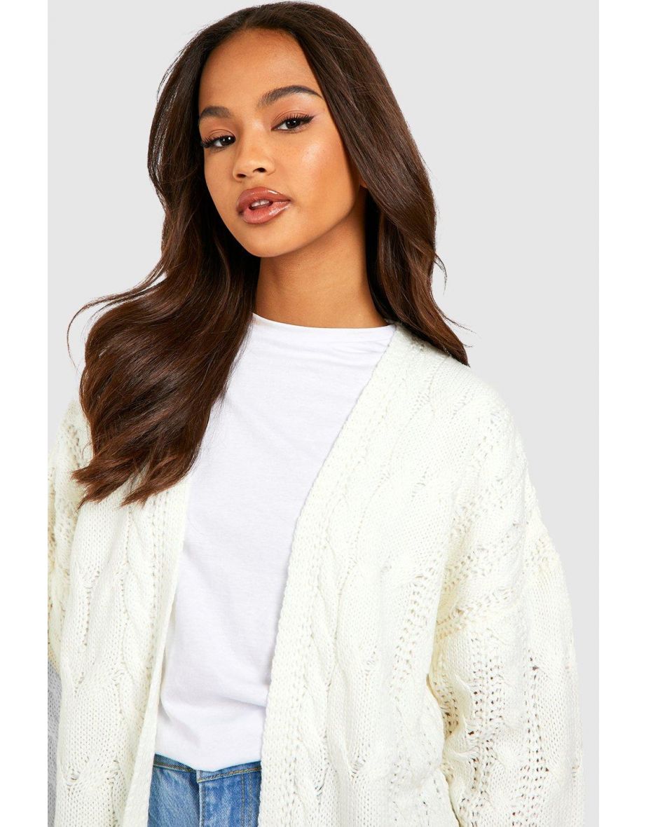 Cable Knit Cardigan - cream - 3