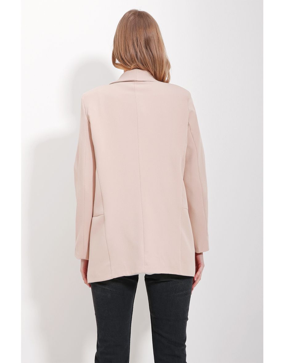 Women's Beige Shawl Inner Lined blazer - 3