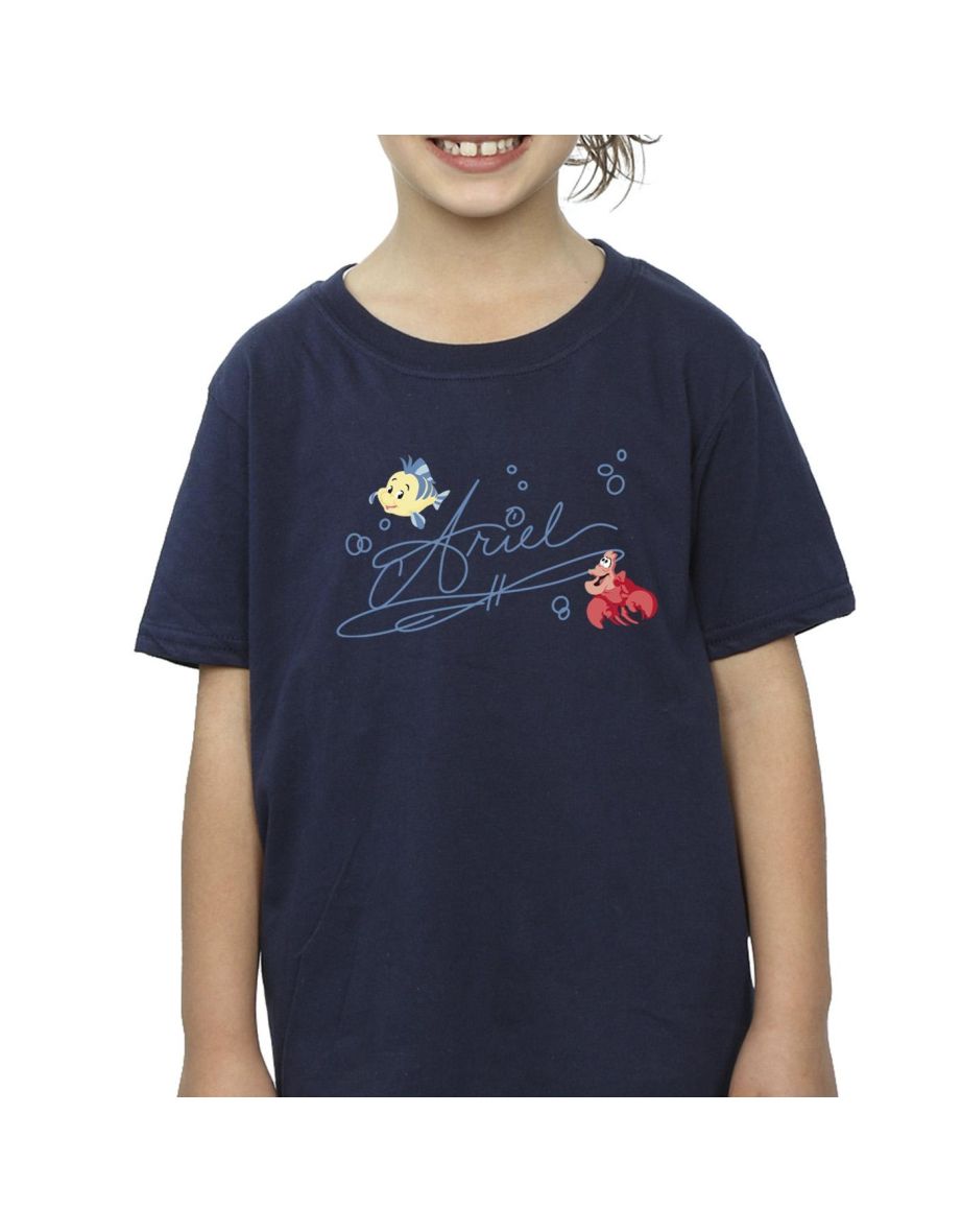 Disney Girls The Little Mermaid Ariel Cotton T-Shirt - Navy Blue - 2