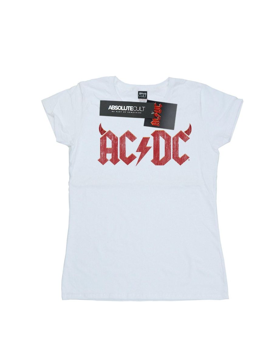 AC/DC Womens/Ladies Horns Logo Cotton T-Shirt - White - 1