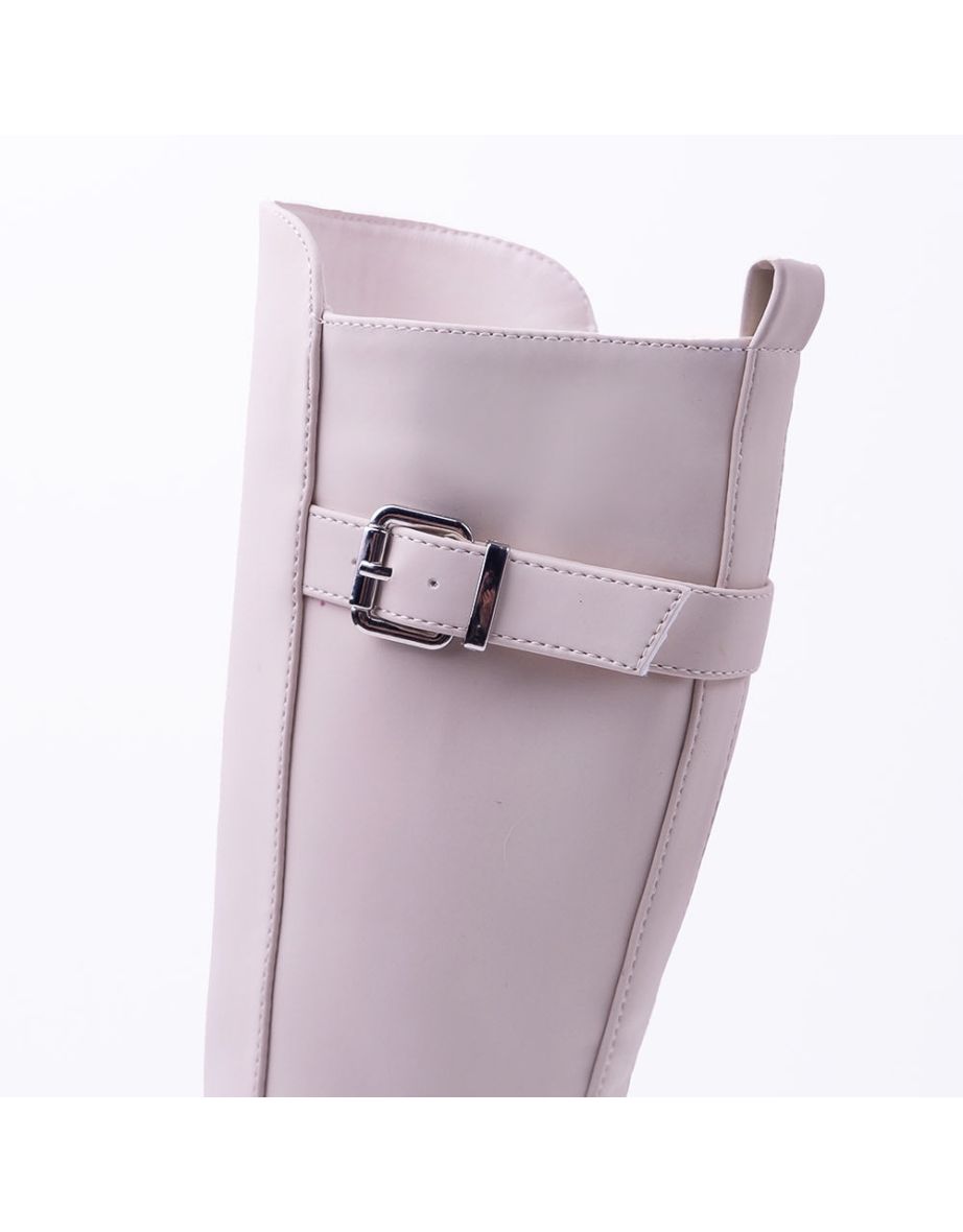 MINNIE CALF HIGH BOOTS WITH SIDE ZIP & REAR BUCKLE IN BEIGE - 5