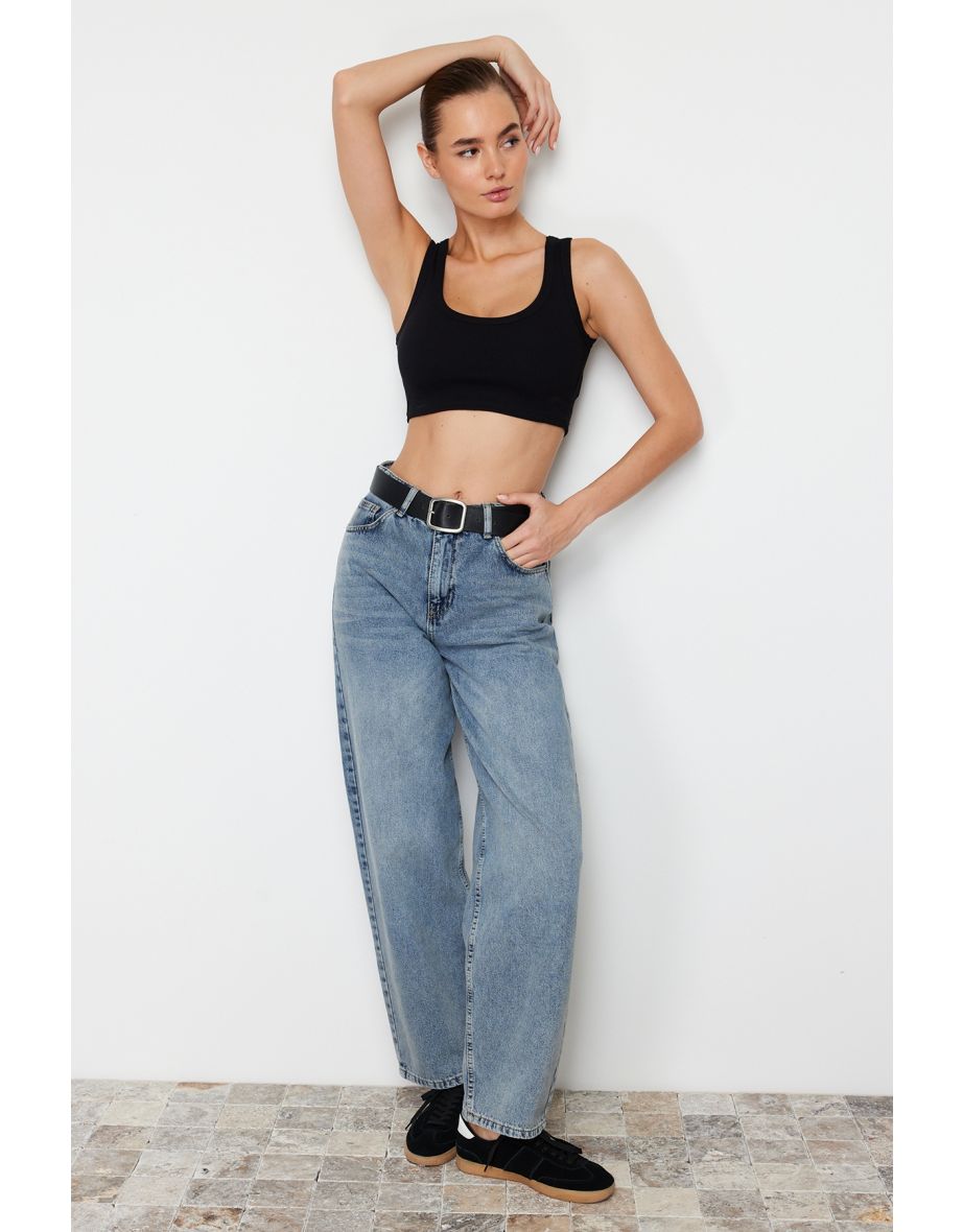 Black Strap Crop Ribbed Flexible Knitted Undershirt