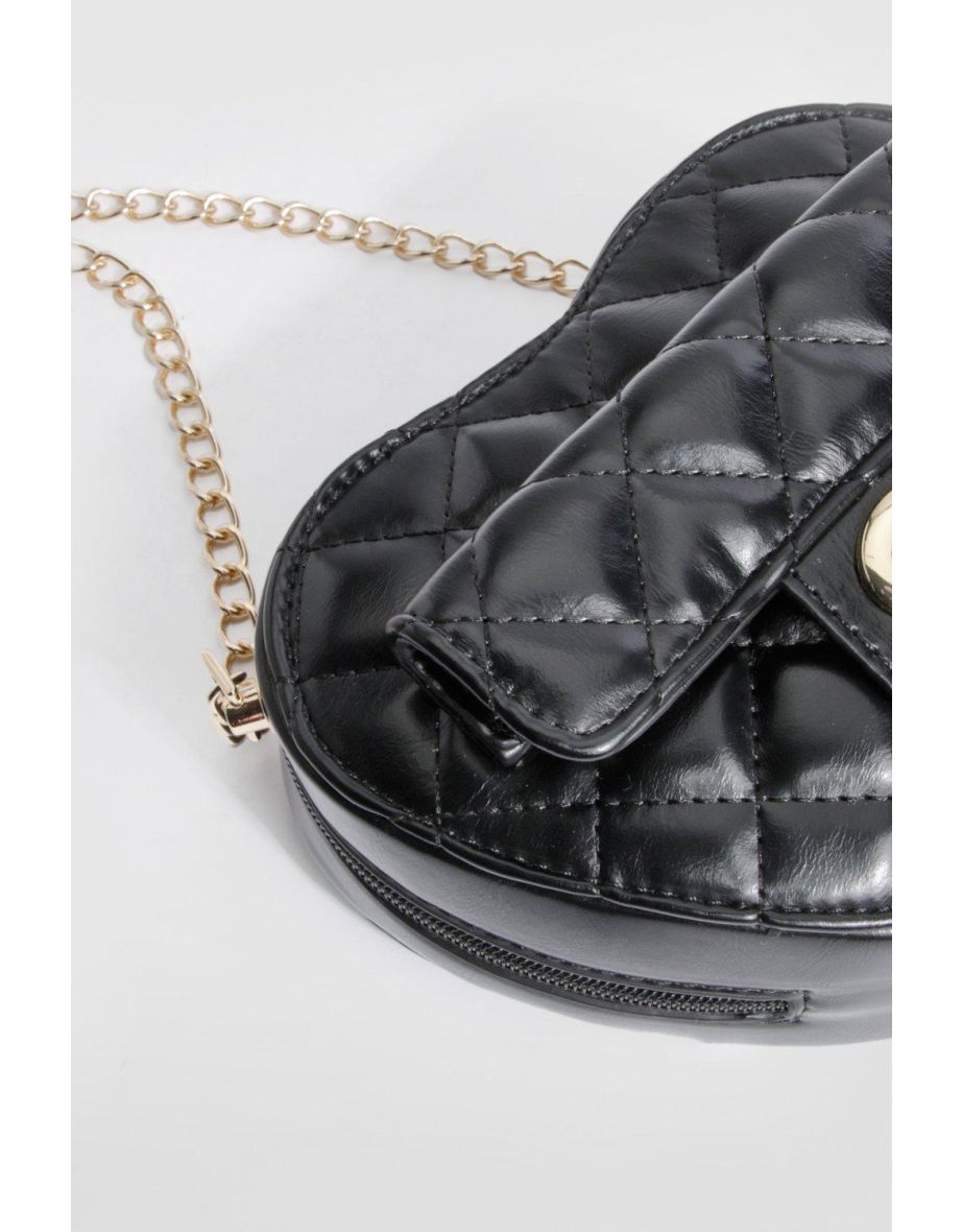 Quilted Heart Crossbody Bag - black - 3