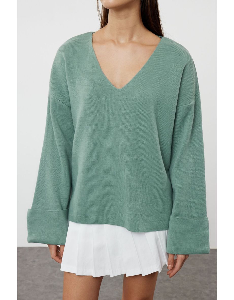 Mint Wide Pattern Sleeve Folded Knitwear Sweater - 6